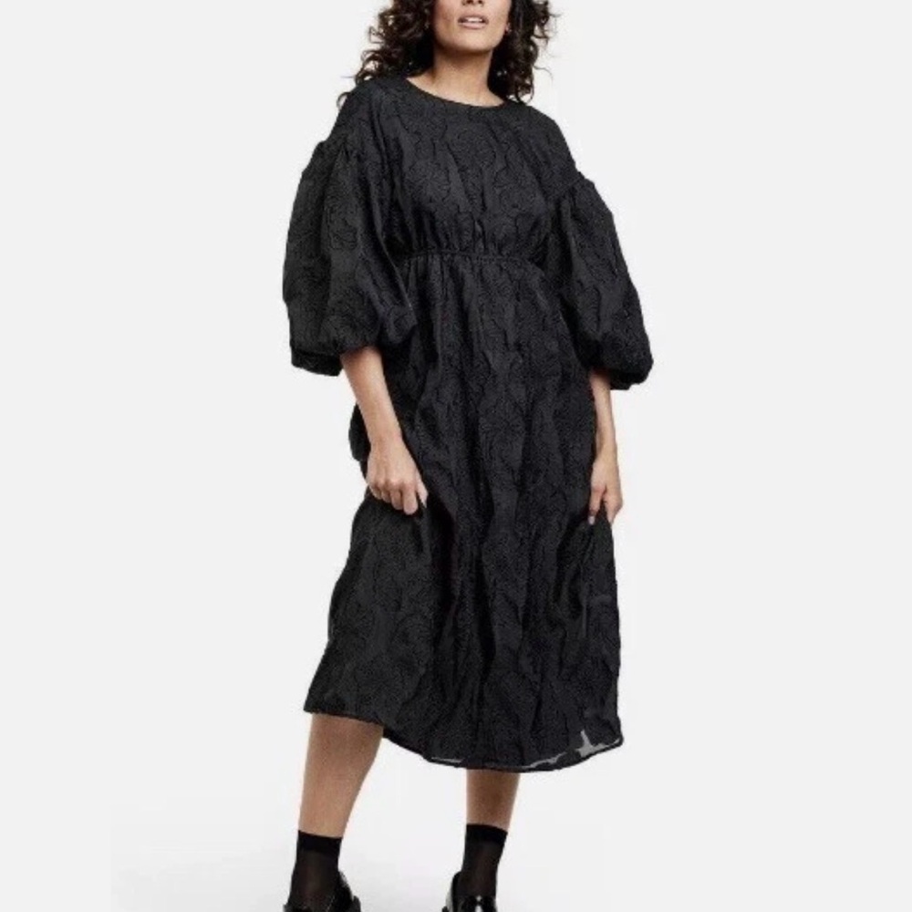 NWT Kika Vargas for Target Puff Sleeve Black Midi Dress M